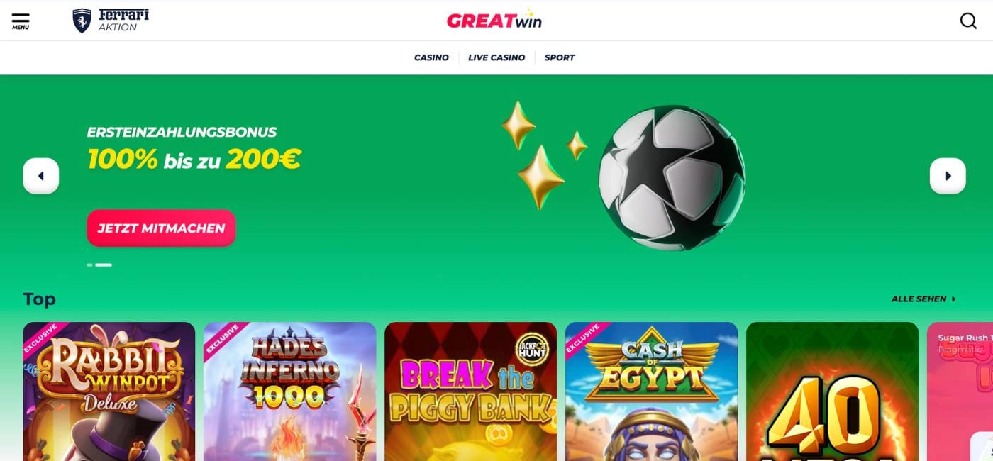 Greatwin Casino: Bis zu 700€ Reload-Bonus jedes Wochenende – Online Casino Österreich