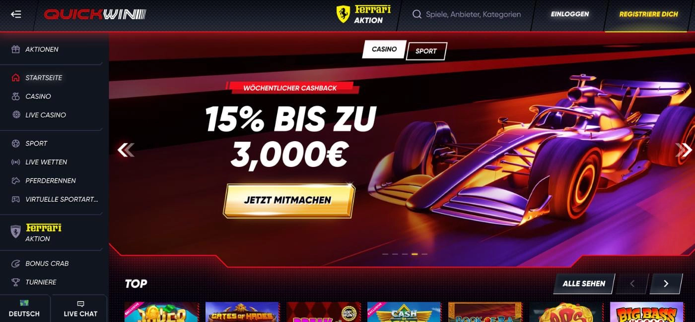 QuickWin Casino: VIP-Programm mit steigendem Cashback-Bonus – Online Casino Österreich